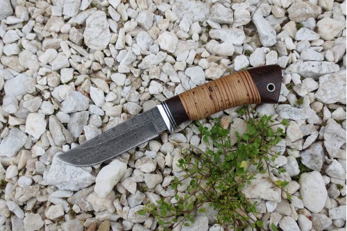 Нож из дамасской стали "Куница" - 1 (малый) - работа мастерской кузнеца Марушина А.И.
