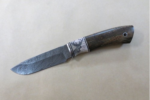Кованый нож из дамасской стали "Лось" (малый)