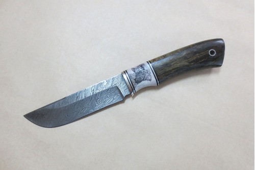 Кованый нож из дамасской стали "Охотник" (малый)