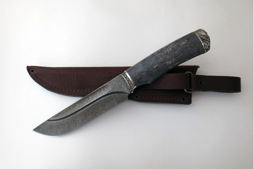 Нож "Охотник-1" дамаск с долами - работа мастерской кузнеца Марушина А.И.