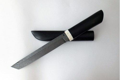 Нож "Танто" из дамасской стали (деревянные ножны) - работа мастерской кузнеца Марушина А.И.